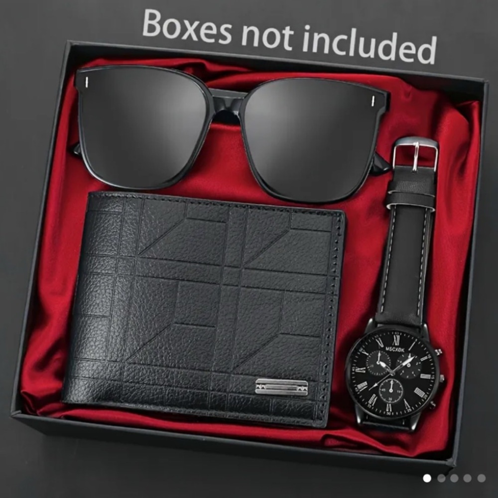 Men's Black Wallet, Watch, and Sunglasses Set